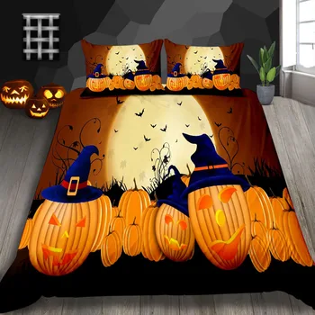 Fierbinte De Vânzare Desene Animate Dovleac Copac Carpetă Acopere Cute Halloween Pentru Imprimare Galben Set De Lenjerie De Pat King Regina Full Twin Set De Pat Pentru Copii Cadouri