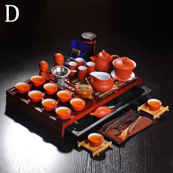 32 Bucată de Ceramică Lut Violet Set de Ceai Kung Fu Oală Infuzorul din Lemn Masiv Tava de Ceai Ceainic cesti de ceai Drinkware Chineză Gaiwan de Înaltă calitate