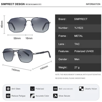SIMPRECT 2021 Pătrat Polarizat ochelari de Soare Barbati UV400 de Înaltă Calitate de Brand de Lux de Moda de Epocă Poligon de Conducere Ochelari de Soare