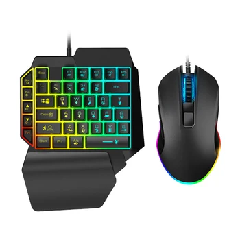 T1 Tastatura Mouse Combo-Uri Ergonomice Multicolor Iluminare Din Spate Cu O Singură Mână Joc Keyboard Mouse-Ul Setat Pentru Acasă Jocuri Gamer Kit