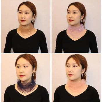 2021 Femei de Moda Eșarfă Imitație de Perle Decorative Bandană Văl Plasă Colier Rochie Eșarfă Eșarfă pentru Vara