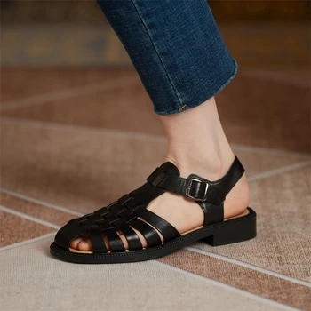 Meotina Gladiator Pantofi Femei Piele Naturala Sandale Pătrat Mic Deget De La Picior Toc Pantofi Cu Toc Gros Piele De Oaie Doamnelor Încălțăminte De Vară