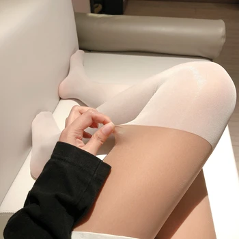 Mozaic Chilot deschis picioare sexy 15D+40D gri alb ciorapi subțiri de culoare de contrast