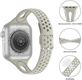 Ingusta Slim Silicon pentru Apple Watch Se 6 5 4 3 2 1 Respirabil Sport Femei Cauciuc Watchstrap pentru iWatch 44mm 42mm 40mm 38mm