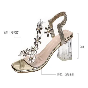 Noi vara sandale pentru femei potrivire de culoare stras flori cuvânt catarama toc indesata cristal sexy open-toe pantofi de moda