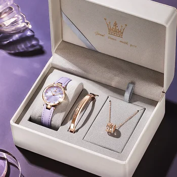OLEVS de Lux de Top pentru Femei Brand Ceas rezistent la apa 50M Curea din Piele Lady Ceasuri Cuarț Încheietura Ceas Bratara Set Reloj Mujer