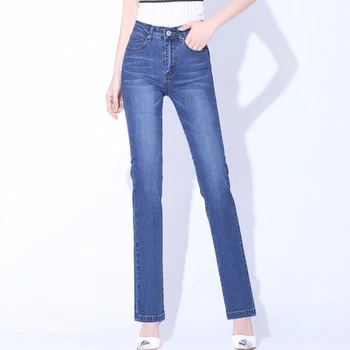 Womens Skinny Denim Jeans Pentru Primavara-Vara Direct de Slăbire Creion Picioarele Drepte Plus Dimensiune Bumbac Stretch Blugi Albastru deschis 6XL