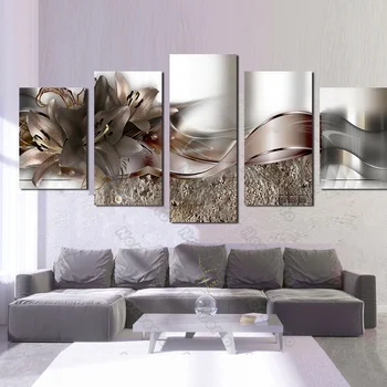 5 Piese în Stil European Panza Pictura Perete Poster de Arta Imagine de Argint Gorgerous Flori Stralucitoare de Lumina pentru Acasă Decorare Camere