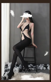 Noua sexy lenjerie sexy-o bucată set gratuit de a lua de pe picioare tentația ciorapi transparente agățat de gât net haine femei