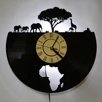 Disc de vinil 3D Ceas de Perete Animal din Africa de Ceas Retro Lumina de Noapte Ceas cu Control de la Distanță Lampă Acasă Decorare Accesorii