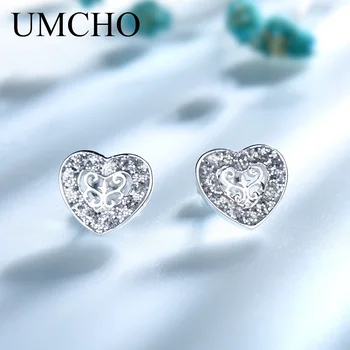 UMCHO Masiv 925 Sterling Silver Cercei Stud Sclipici Inima Cercei Pentru Femei Dulce Drăguț Cadou Coreea Moda Bijuterii