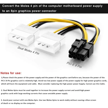 10BUC 2 Molex 4 Pini la 8 Pini PCI Express placa Video Pci-E ATX PSU Convertor de Putere Cablu Molex la Pcie 8 Pini Cablu Adaptor