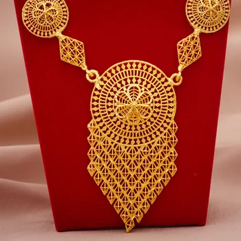 24K Aur din Dubai Culoare Seturi de Bijuterii Pentru Femei Africane India Petrecere de Nunta Colier Pandantiv Cercei Set Bijuterii Cadouri de Logodna