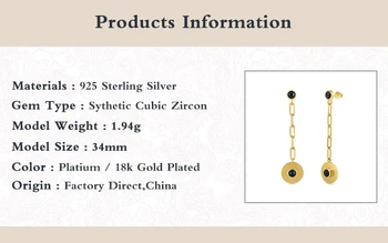 GS 925 Sterling Silver Black Diamond Pendant Picătură Cercei Pentru Femeile Agățat Rotund Placa de Lanț Farmec Legăna Cercei Bijuterii