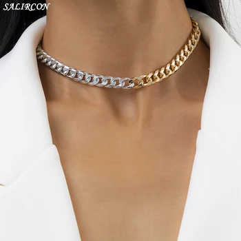 Salircon Goth Link-ul Lanț Colier Vintage Simplu Amestecat Lanțuri de Culoare Cravată Colier pentru Femei Moda Bijuterii Cadou 2021 Trend