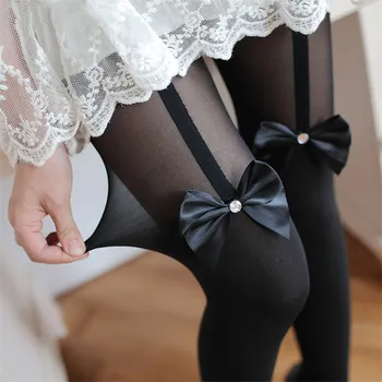 YSDNCHI Noi 2020 Femei Dresuri Sexy Chilot Negru Bow Stil Confortabil Dresuri Foarte la Modă, Ciorapi cu Model, Dresuri