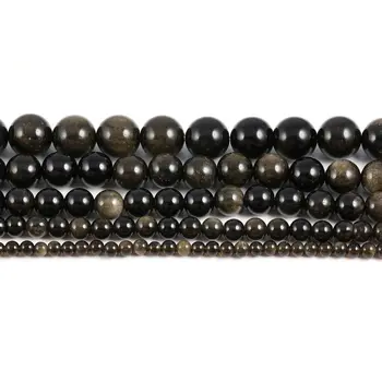 Naturale, Margele Rotunde de Aur Obsidian Margele Vrac Pentru a Face Bijuterii DIY Colier Bratara Accesorii Semi-pretioase Șirag de mărgele en-Gros