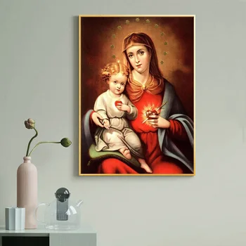 Plină Piața de Foraj DIY Diamant Pictura Religie Virgin Fiul Hristos Icoana Mozaic Broderie Mary Imagine De Stras Decor de Perete