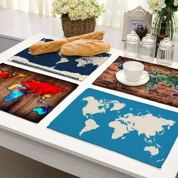 1buc Harta Lumii Imprimate Bucătărie Placemat Masa Mat Ceai Coaster Lenjerie de pat din Bumbac Pad Castron Cupa Rogojini 42*32cm Decor Acasă MAP0002