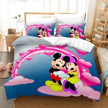 Drăguț Arc Roz Minnie Mouse 3D Set de lenjerie de Pat 140x200cm Carpetă Acopere pentru Dormitor Fata de Copii Ziua de nastere Cadouri Capac Plapuma fata de Perna cu
