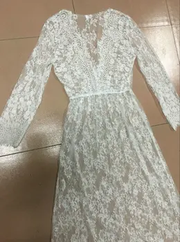 Femei rochie de Vară Rochii de Adânc V-gât Alb Sexy cu mâneci Lungi Vedea prin Rochie de Dantelă de Epocă, Plus Dimensiune Rochii Vestidos