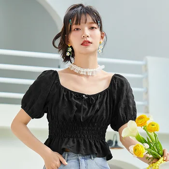 SEMIR Tricou Femei Retro Hong Kong Aroma Bluză Albă 2021 Puff Maneca franceză Florale Cămașă de Moda de sex Feminin Bluza Alb Topuri