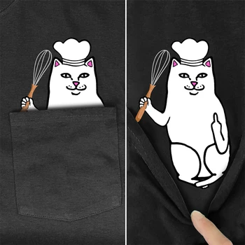 Noua Moda Animal Cat de Buzunar din Bumbac tricou Barbati pentru Femei Tricouri Topuri Amuzant Bumbac Negru Teuri Picătură de Transport maritim