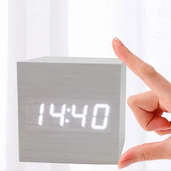 Digital LED-uri de Moda din Lemn Pătrat de Birou Ceas cu Alarmă Control Vocal Calendar Termometru Modern Timer Acasă Decorare Ceasuri