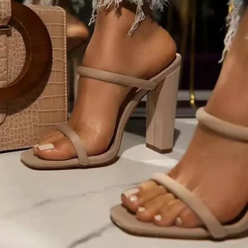 2021 Vara Sexy Femei Sandale sandale Tocuri inalte Inel de Deget de la picior din Piele Pu Pantofi pentru Femei Elegante, Papuci de casă Mature Pantofi de Partid Femeie