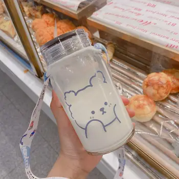 Ursul desene animate Sticle de Sticlă Kawaii Sticla de Apa Eco-Friendly de Sticlă Drăguț Cupe pentru Fata de Student Cadou Cafea cu Lapte Waterbottle