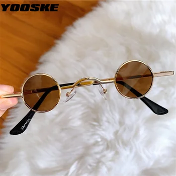 YOOSKE Trendy ochelari de Soare Rotund Vintage Mici Ochelari de Soare pentru Femei Rosu-Negru Oglinda Stilul Hip-hop UV400 Ochelari