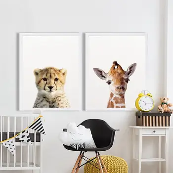 Leu, Zebra, Elefant, Girafa Baby Animale Arta De Perete, Panza Pictura, Postere, Printuri De Animale Safari, Camera Pentru Copii Pepinieră Decor De Perete