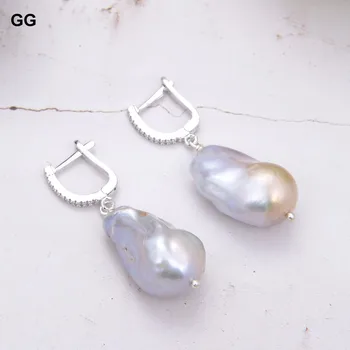 GG Bijuterii Naturale de Cultură Gri Keshi Perle Cubic Zirconia Deschide Maneta Înapoi legăna Cercei de Lux Pentru Femei