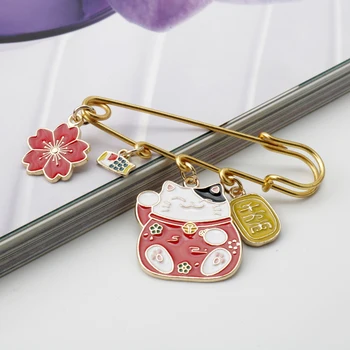 Noi Safepin Forma Japonez Stil Pandantiv Brosa Ace Drăguț Floare De Bani Cat Koi Sakura În Condiții De Siguranță-Pin Broșe Email Insigna Pin Breloc
