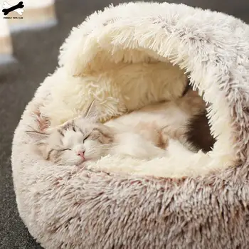 Pisica Pat Rotund De Pluș Pisica Pat Cald Casa Moale Animale De Companie De Pluș Pat Câine Pentru Câini De Talie Mică Pisica Cuib 2 In 1 Cat De Pat Perna De Dormit Canapea