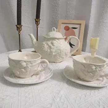 Angel Set De Ceai De Relief Ceainic Ceramic Ceașcă De Cafea Farfurie Engleză Ceașcă De Ceai Retro Ceainic Set Mobilier Acasă După-Amiaza Ceai, Tacamuri