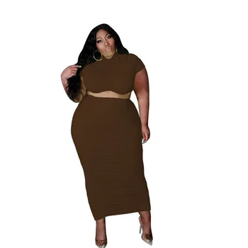 4xl 5xl Plus Dimensiunea Îmbrăcăminte pentru Femei de Moda Casual Culoare Solidă Scurt, cu Mâneci lungi Falduri Elegante, Fusta Lunga Costum Gros de Dropshipping
