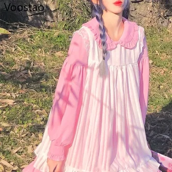Japoneze Roz Dulce Lolita Op Femei Rochie Kawaii Două Piese Rochii Gotice Moale Fată Drăguță Epocă Zburli Menajera Cosplay Rochie Neagră