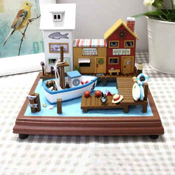 DIY Miniaturi din Lemn Kituri de case Papusa Mobila Ocean Orașul Villa Camera cu Lumina Păpuși Casa Jucarii pentru Fete Xmas Cadouri