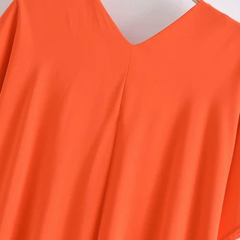 ZA2021 Europene și Americane de vară de moda pentru femei nou design culoare solidă V-neck loose cu mânecă scurtă rochie lunga