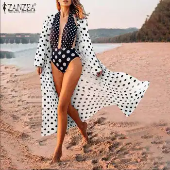 Feminino de Strat de Acoperire Plaja Bluze Camasa Maneca Lunga Bluze cu imprimeu Elegant ZANZEA Femei Dantelă Sus Bohemia Cardigan Combinezon
