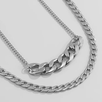 2 buc/Set Vintage de Argint de Culoare Lanț Colier Femei Bărbați Gotic Boho Șarpe Subțire de Metal Link-ul de Blocare din Oțel Inoxidabil Coliere Bijuterii