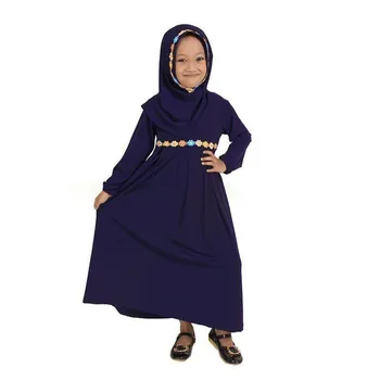 Vara Fetita Haine Islamice Timp Musulman Abaya cu Broda Hijab Mâneci Lungi Moda Copii Rochii Halat Fille 2021 Noi