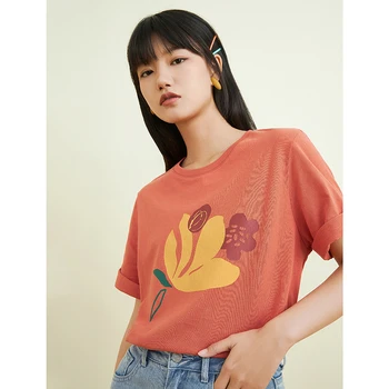 INMAN Vara Tricou Femei Casual Stil coreean Floare de Imprimare Gât Rotund Pozitiv Umărul Pierde cu Mânecă Scurtă Femei Top