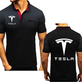 Nou în 2020 Vara tricou Polo Barbati Tesla Masina Logo-ul Imprimat Bumbac de Înaltă Calitate Gradient casual Barbati maneca Scurta