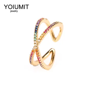 Yoiumit 2021 Design Unic Deschis Geometrice Cruce Inel Fashion Zircon Femei Ring Bling Pentru Femei Bijuterii
