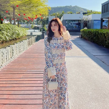 NSMW MI Femei Rochie de Primavara Toamna anului 2021 francez retro Hepburn Florale coreeană de Moda Casual Slim Cusaturi Dantelă Fusta Lunga L5