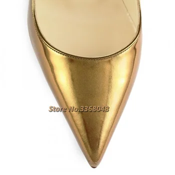Metalic De Aur Tocuri Ascuțite Toe Stilet Toc Pompe Pentru Birou Doamnă Oglindă Strălucitoare Toc Stiletto Slip Pe Rochie Pantofi Femei