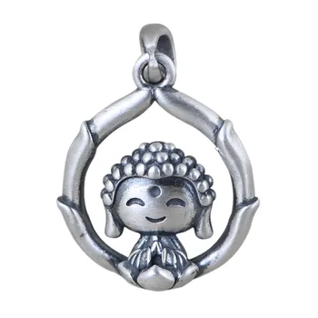 BOCAI Noi pur s990 argint bijuterii retro arta si moda lotus buddha femeie clavicula lanț pandantiv