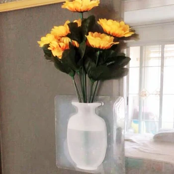 Agățat De Perete Floret Sticla Silicon Vaza Recipient Magic Autocolant Pe Sticla De Plante Cu Flori Din Silicon Lipicios Recipient Decor Acasă 2